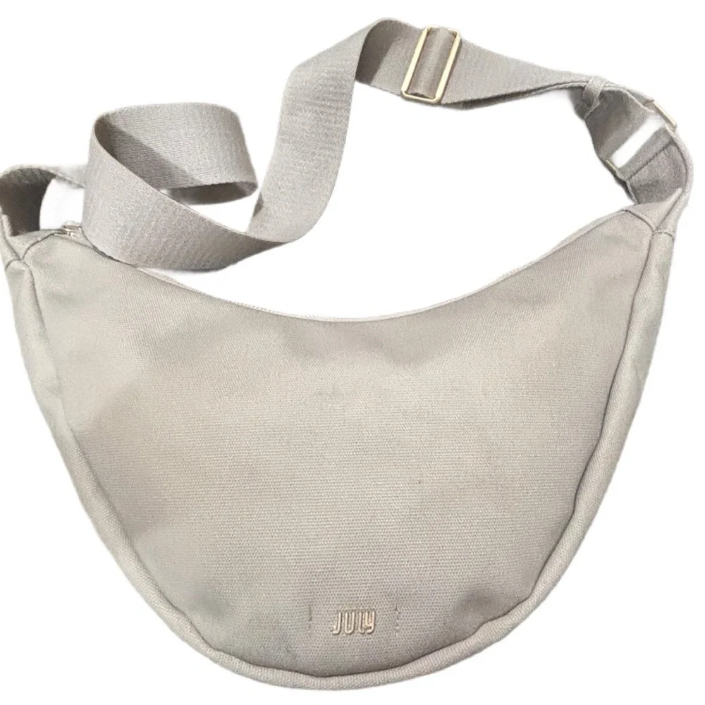 July Minimalist Sling Bag Sand Beige Canvas Neutral Crossbody Adjustable Strap